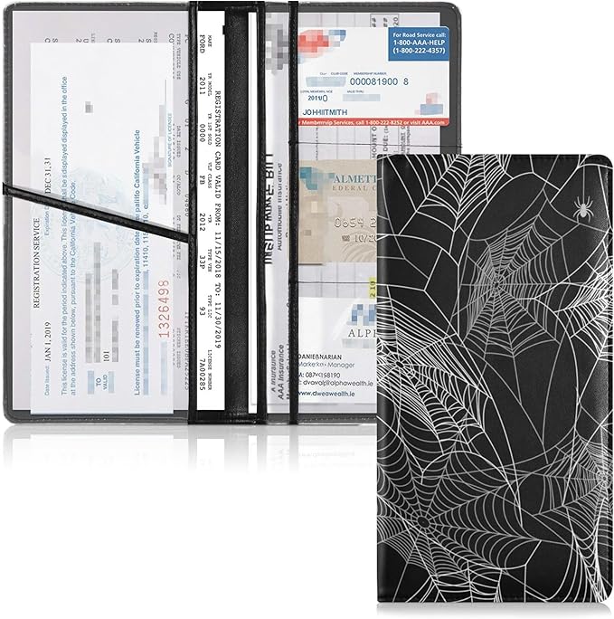 linqin Car Registration and Insurance Card Holder, Web Black Glove Box Organizer Card Document Wallet