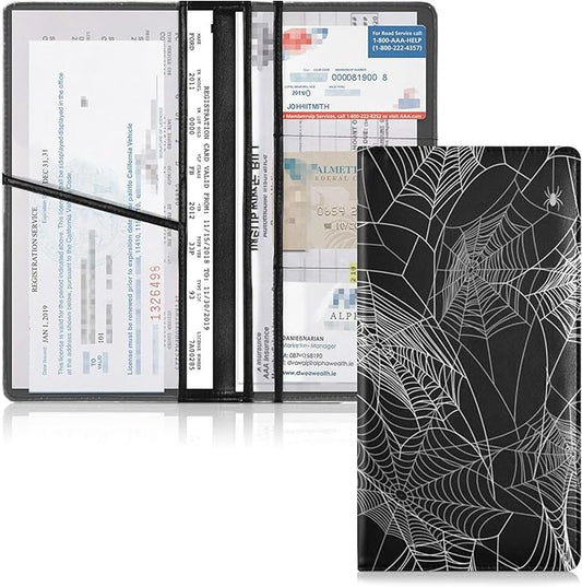 linqin Car Registration and Insurance Card Holder, Web Black Glove Box Organizer Card Document Wallet