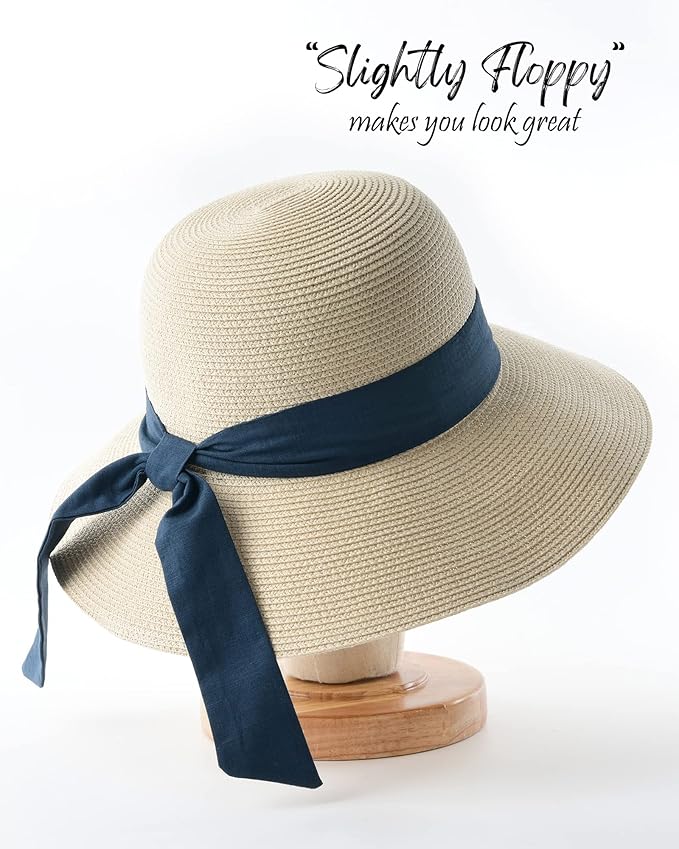 FURTALK Womens Beach Sun Straw Hat UV UPF 80+ Travel Foldable Brim Summer UV Hat