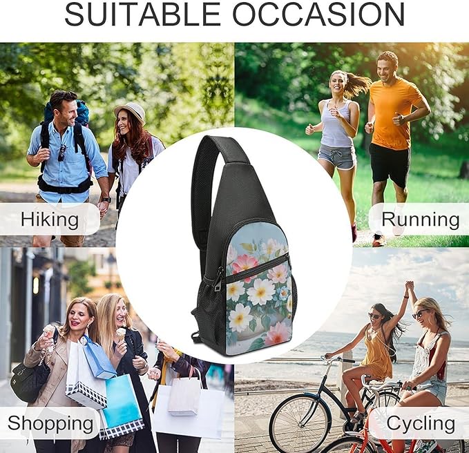 SWEET TANG Cool Sling Backpack for Men Women, Multipurpose Crossbody Shoulder Bag Shabby Chic Rose Patterns, Travel Hiking Zippered Daypack, Adjustable and Breathable