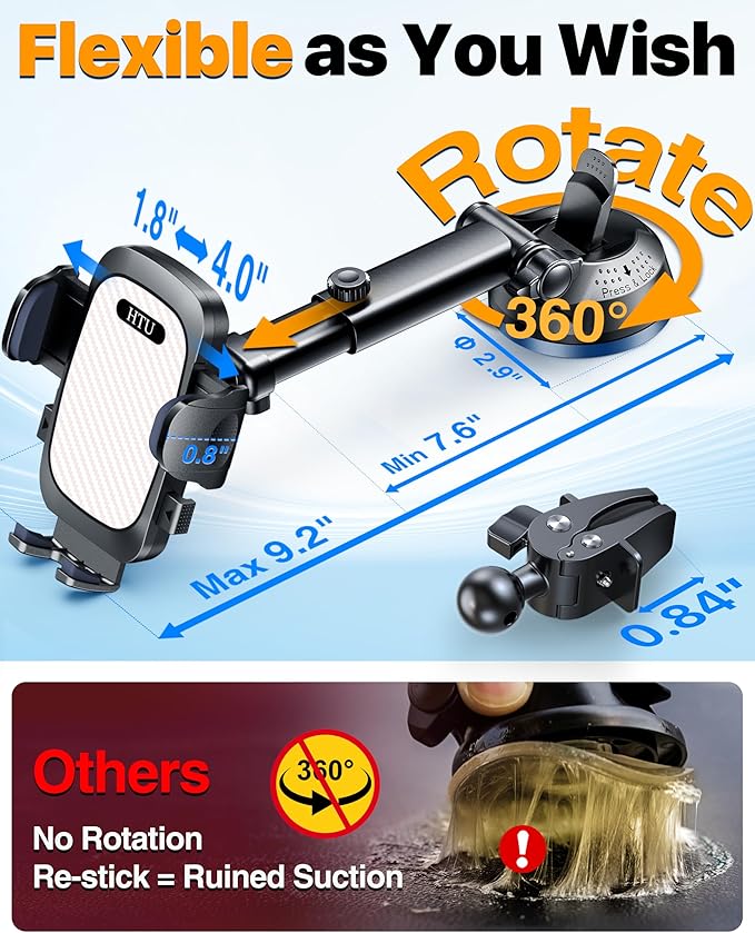 2026 Ultimate Best【True Military-Grade & Safety Cert】Car Phone Holder HTU【Upgraded 5-in-1 & 100+LBS Strongest Suction】360 Rotation Truck Windshield Dashboard Vent Mount Stand for iPhone Android, Pink