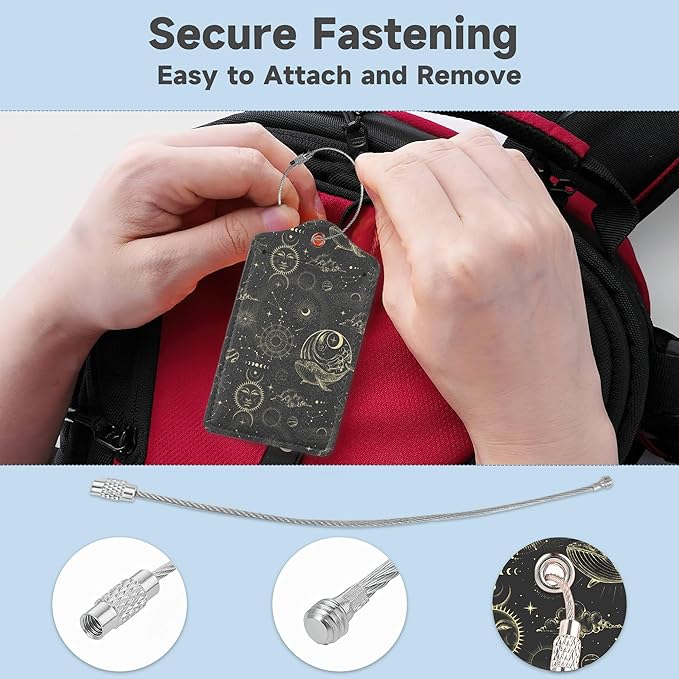 Vintage Sun Luggage Tags for Suitcases,2 Pack Stars Planets Luggage Tag,Leather Stainless Steel Loop Label Tag for Women Men Girls Travel Bag Suitcase