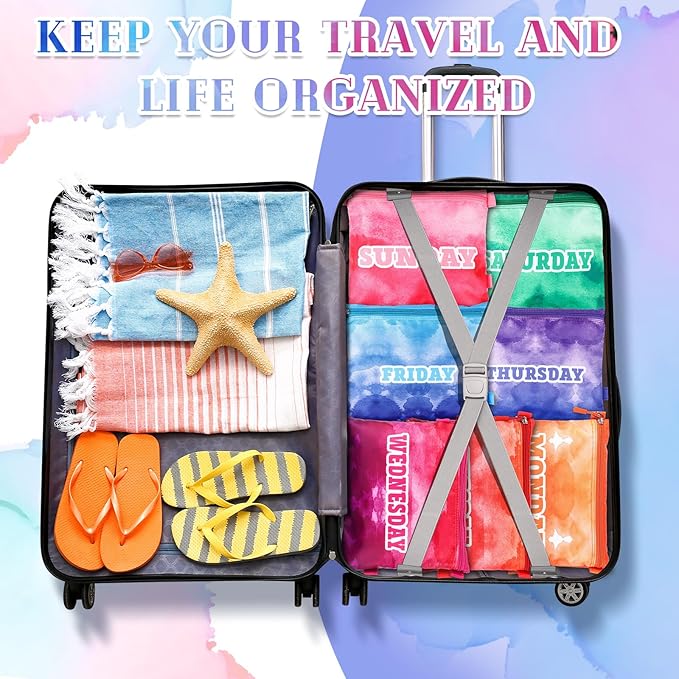 Paterr 7 Pcs Packing Cubes for Travel Kids Day of Week Compression Packing Bags Colorful Luggage Suitcase Organizers Bag for Travel(Gradient)