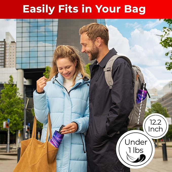 TUMELLA Flip-proof Inverted Travel Umbrella, Small Strong but Light Portable and Automatic Reverse Folding Rain Umbrella, Durable Premium Grip, Fits Car & Backpack