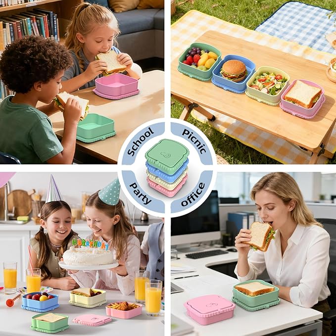 ICEROYCE 4 Pack Sandwich Containers, Reusable Snack Containers & Sandwich Box for Breakfast, Leak-Proof Lunch Containers Sandwich Bags for Picnic, Office, Travel