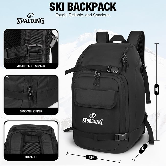 Spalding Ski Boot Bag Backpack | 50L Waterproof Skiing and Snowboarding Travel Bag for Skis Snowboard Helmet Boots & Sports Gear Equipment | Gift for Men and Women