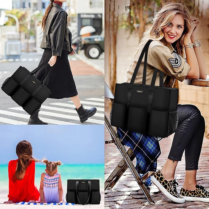 IBFUN Utility Tote Bag with 14/24 Pockets Zip Top Teacher Tote Bag for Teacher/Work Women