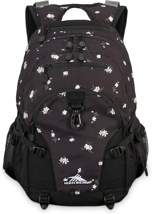 High Sierra Loop-Backpack, School, Travel, or Work Bookbag with tablet-sleeve, Floral/Black, One Size