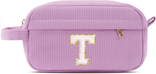 Pocmimut Personalized Initia Makeup Bag,Make Up Pouch and Toiletry Travel Tote,Cute Skincare Pouches for Women Girls,Preppy Purse Cosmetic Organize,T
