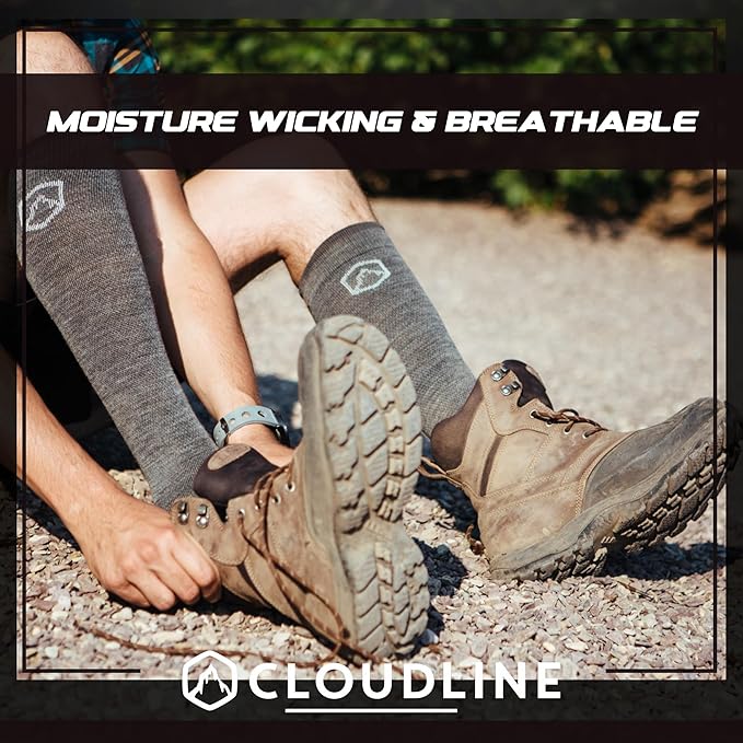 CloudLine - Merino Wool Graduated Compression Socks for Men and Women - Ultralight, Moisture Wicking, Made in USA - 1 Pair