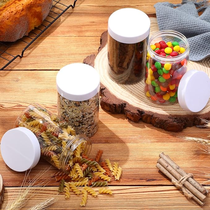 SATINIOR 12 Pack 12 oz Plastic Container Jars with Lids Round Clear Travel Cosmetic Container Slime Jars for Toiletries, Lotion, Cream, Ointments, Makeup, Rhinestone, Samples, Kitchen Storage(White)