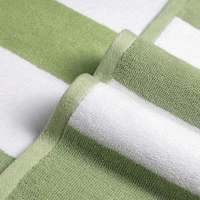 Cotton Oversized Beach Towel - 40 x70 Inch Extra Large Striped Pool Towel, Big Soft Terry Cloth Sage Green Cabana Swim Towel
