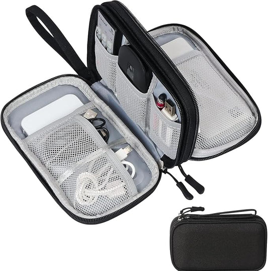 Portable Waterproof Double Layers Travel Cable Organizer Pouch Electronic Accessories Carry Case All-in-One Storage Bag for Cord, Charger, Phone, Earphone, Black