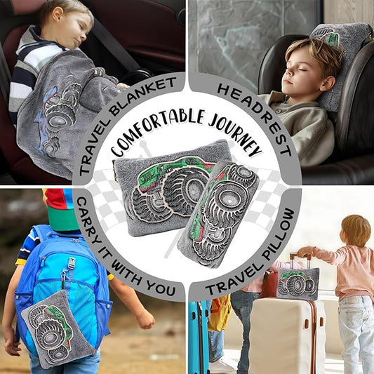 HWING Truck Travel Blanket Pillow - Glow in The Dark Kids Travel Blanket Airplane Compact with Bag - Boys Trucks Toys Gifts, Airplane Blanket for Long Flights, Outdoor, Car, Camping 40"*60"