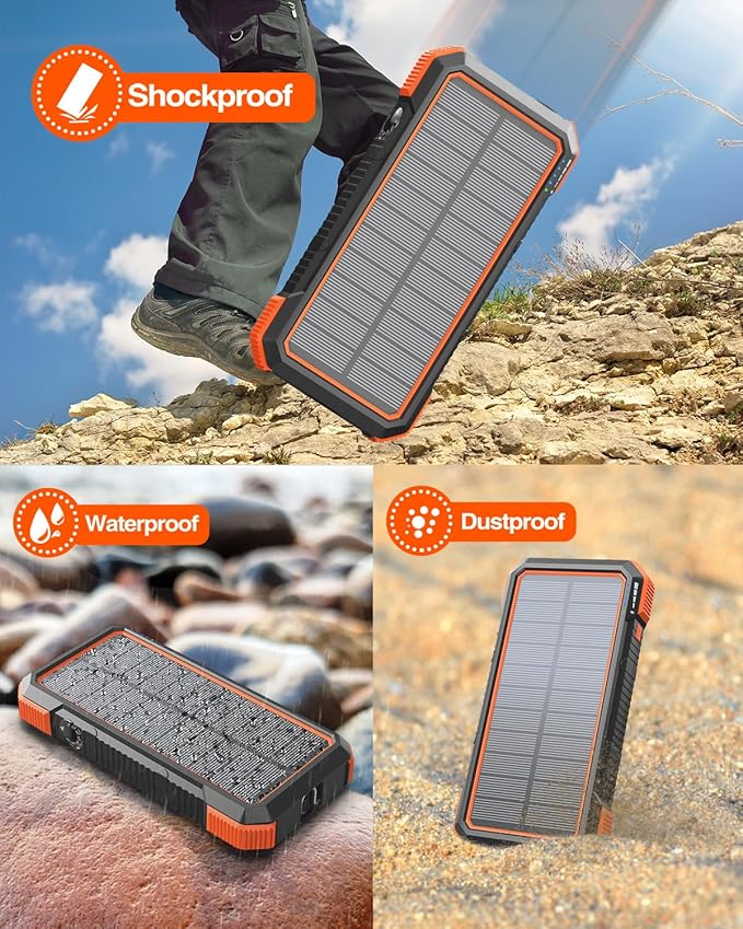 BLAVOR Solar Power Bank 74000mWh/20000mAh Built-in 4 Cables, 20W Fast Charging Portable Charger with USB C in/Output, Battery Pack for iPhone 16/15/14/13/12/11, iPad, Apple Watch, All Mobile Phones