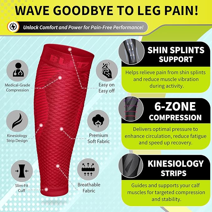 BLITZU Calf Compression Sleeve for Men & Women Footless Compression Socks Support Runners Leg Sleeve Shin Splints Pain Relief