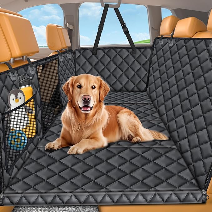 URPOWER XL Back Seat Extender for Dogs, Hard Bottom Dog Car Seat Cover for Full-Size SUVs & Crew Cab Trucks, Waterproof Dog Hammock Pet Travel Bed Rear Seat Protector Holds 400lbs for F150/ Silverado