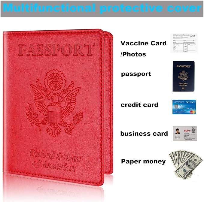 Sky Blue & Red Passport Holder Wallet Cover Case for Family Women Men, Cruise Essentials Travel Must Haves Passport Book Protector