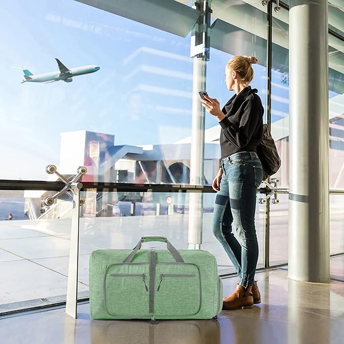 Vomgomfom 65L/85L/115L Foldable Travel Duffle Bag, Lightweight Checked Luggage with Shoe Compartment, Water-Resistant Weekender Overnight Bag for Men & Women