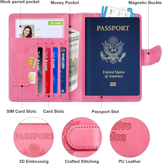 Herain Passport Holder for Travel Cruise Essentials, 2 Pcs Passport Cover Wallet Case Women Men Family, RFID Passports Book Card Holders Travel Accessorie Gifts Must Haves