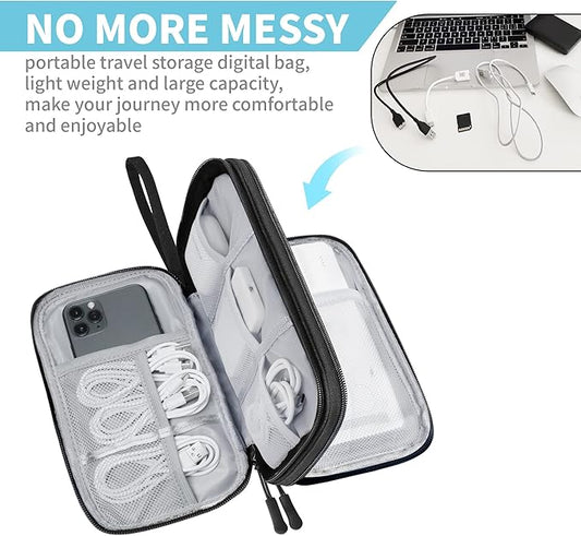 Electronics Travel Organizer,Portable Waterproof Electronic Travel Storage Bag for Small Charging Cord Storage,Charger,Small Electronics,SD Card etc,for Travel,Business - Black