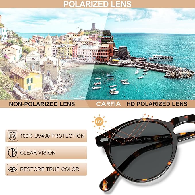 CARFIA Polarized Sunglasses for Women UV Protection Small Face Acetate Frame CA5288