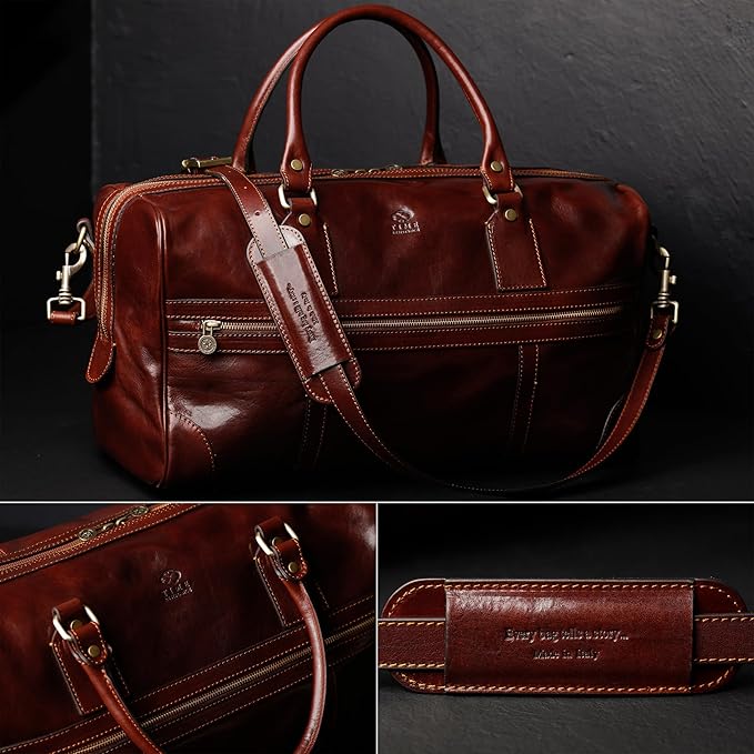 Time Resistance Leather Travel Bag - Duffel Weekender Bag (Brown)