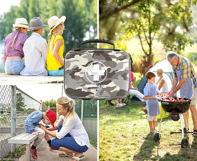SHBC Waterproof First Aid Kit (228pcs) with All Basic or Advanced Supplies You Need. Suitable for Emergencies at Home or Outside, Travel, Home, Camping, Camouflage Grey
