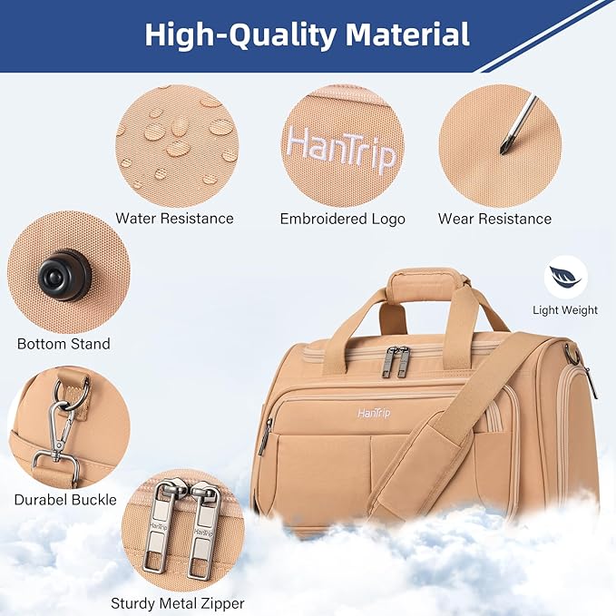 HanTrip Carry on Duffel Bag Foldable Duffle Bags for Travel, Under Seat Personal Item Bags for Airplanes, Weekender Overnight Mens Travel Tote Bag for Women Small Softside Carry on Luggage (Pink)