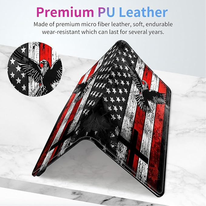Car Registration and Insurance Card Holder, Rfid Blocking Leather Auto Car Document Holder,Vehicle Glove Box Driver License Card Document Organizer For Men women-Eagle on USA Flag