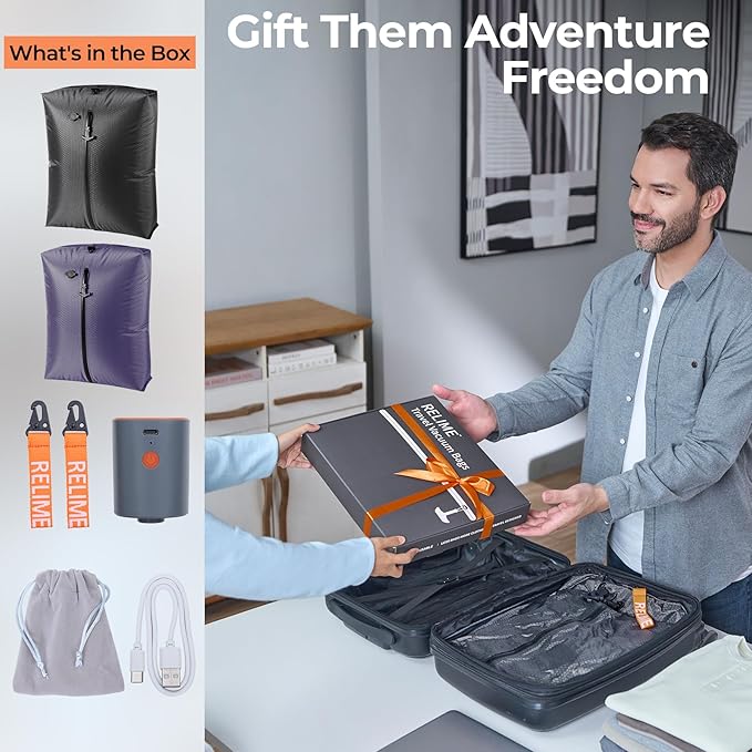 Classic Series Vacuum Bags for Travel Luggage with Wireless Pump, Compression Bags for Carry On Suitcases and Backpack, Vacuum Seal Packing cube for Cloth Packing (2PC + PUMP Gray & Lavender)