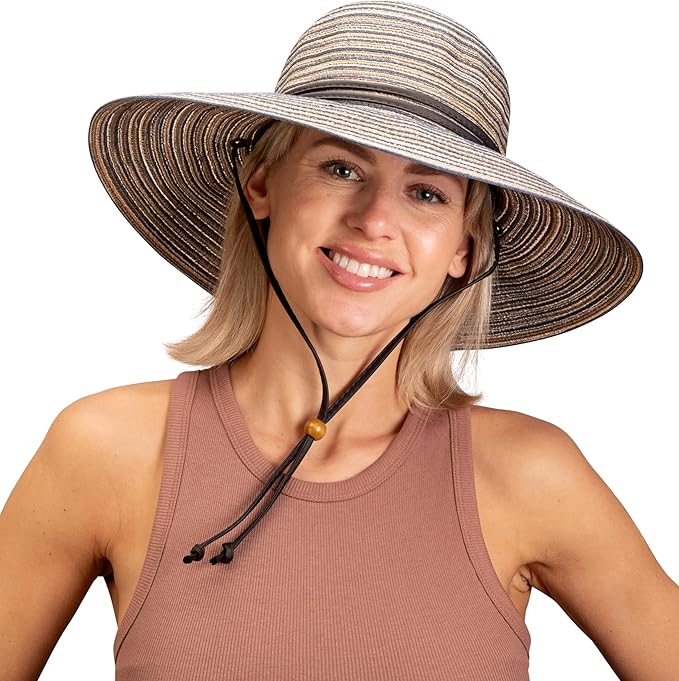 Sloggers Women's Wide Brim Braided Sun Hat with Wind Lanyard - UPF 50+ Maximum Sun Protection