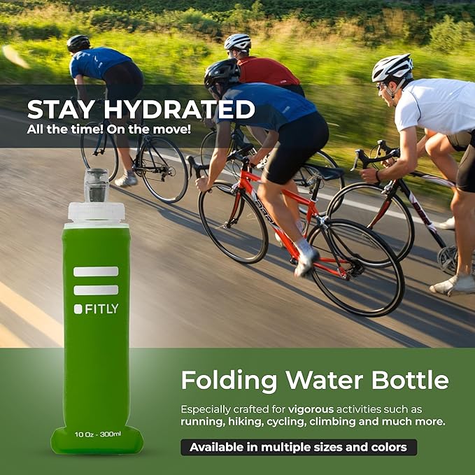 FITLY Soft Flask - Shrink As You Drink Soft Water Bottle for Hydration Pack - Folding Water Bottle Ideal for Running, Hiking, Cycling, Climbing & Rigorous Activity