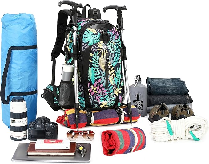 FENGDONG 40L Waterproof Lightweight Outdoor Daypack Hiking,Camping,Travel Backpack for Men Women Leaf