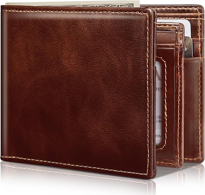 Artpaxy Mens Wallet Bifold Genuine Leather RFID Blocking Wallet for Men with 1 ID Windows 13 Card Holders 2 cash pockets 1 Gift Box