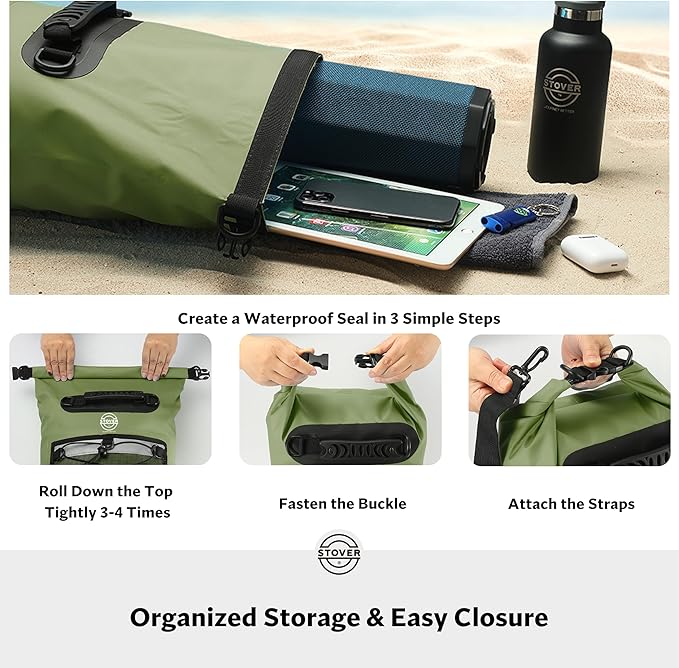 STOVER 5/10/25/30/40/55L Waterproof Dry Bag- Roll-Top Backpack w/Phone Case- Kayaking, Hiking, Camping, Boating- Men/Women