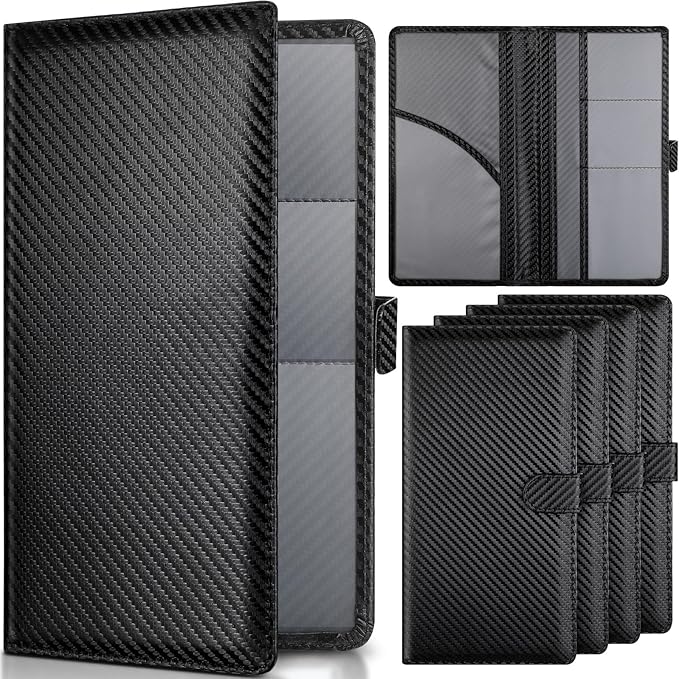 Hanaive 4 Pcs Car Registration and Insurance Card Holder with Magnetic Closure Glove Compartment Organizer Auto Registration and Insurance Wallet for Document Paperwork, Carbon Fiber Black