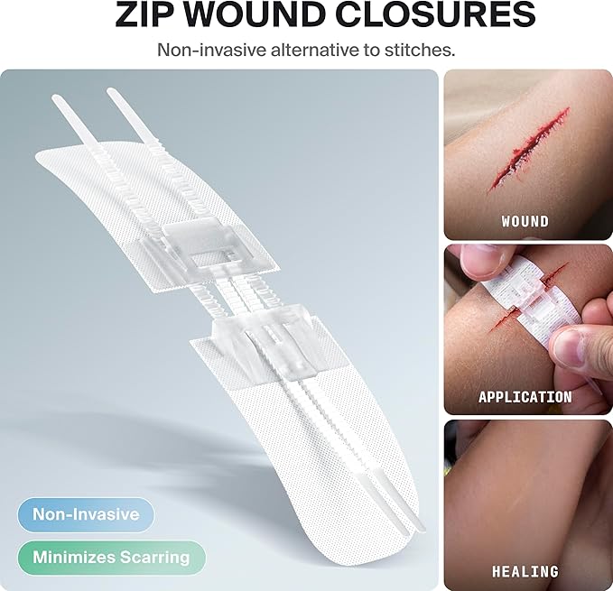 Large Pro First Aid Kit for Car, Travel & Home - Emergency Kit for Hiking, Camping, Backpacking and Outdoors - Includes Zip Stitch Wound Closure Strips