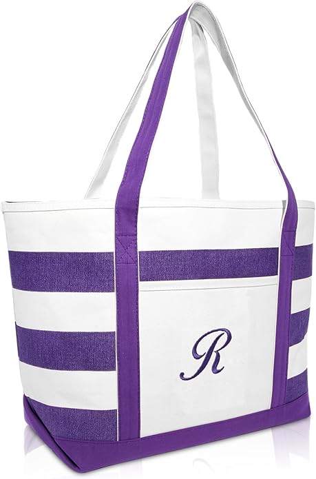 DALIX Monogrammed Beach Bag and Totes for Women Personalized Gifts Purple A - Z