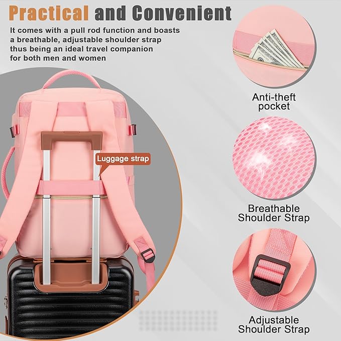 40L Travel Backpack with USB Charging Port, Water-Resistant Carry On Backpack for Men Women, Business Laptop Backpack for Trips & Commutes, Fits 15.6/17.3 Inch Laptop