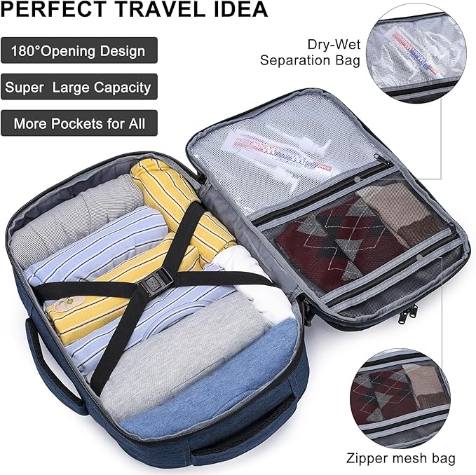 Asenlin 30L Travel Backpack for Women and Men,Fit 15.6 Inch Carry on Backpack Flight Approved Luggage，Weekender Bag Water Resistant Laptop Backpack-Blue