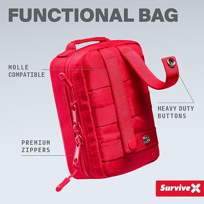 Small First Aid Kit for Car, Travel & Home - Emergency Kit for Hiking, Camping, Backpacking and Outdoors - Includes Zip Stitch Wound Closure Strips