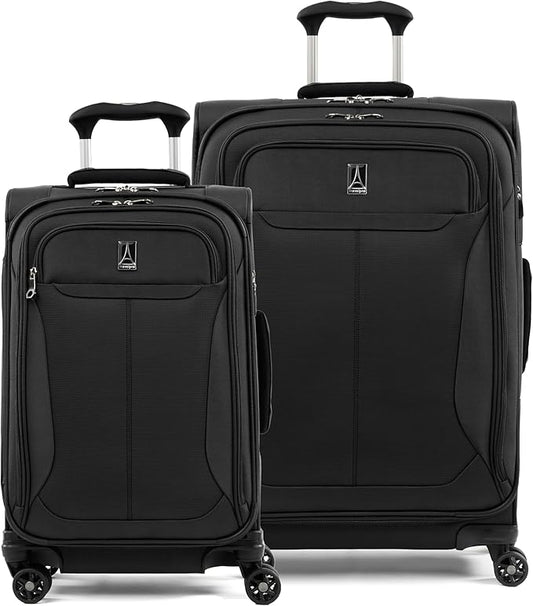 Travelpro Tourlite Softside 2-Piece Set, Expandable Luggage, 4 Spinner Wheels, Lightweight Suitcase, 21" Carry-On, 25" Checked Medium, Black