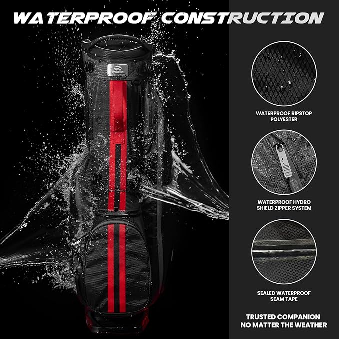 Ultra Lightweight Waterproof Golf Stand Bag with Rain Cover | Full-Length 5-Way Divider, 6 Pockets with Magnetic Access & Dual X-Strap | Easy-Carry for Men & Women