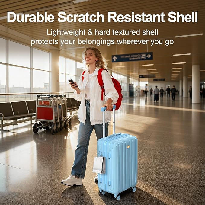 MGB Hardside Checked Luggage with Wheels, Lightweight Durable Medium Luggage with TSA Lock, PC Hard Shell Suitcase for Travel with 360°Double Spinner Wheels