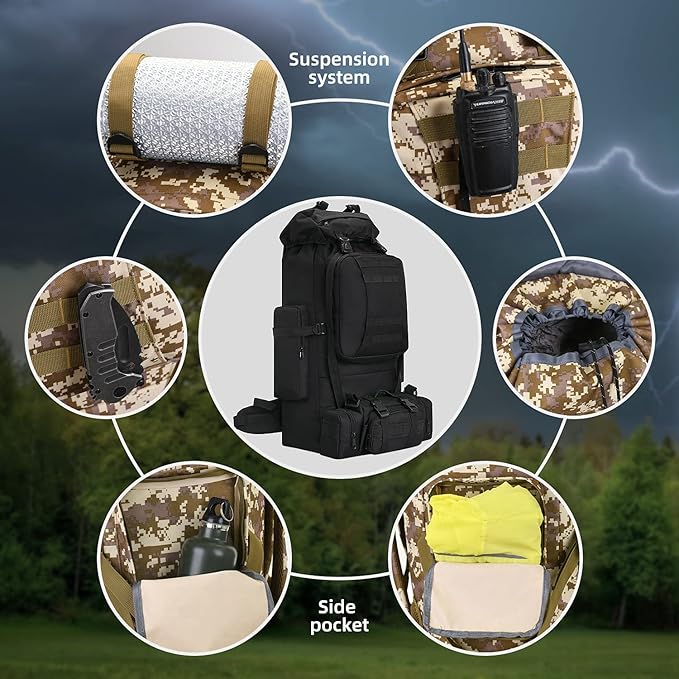 HongXingHai 100L Camping Hiking Backpack,Molle military Tactical rucksack backpack,Waterproof Lightweight Hiking Backpack (Black)