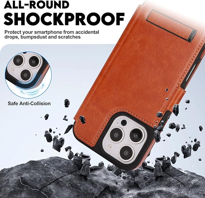 CIVICASE for iPhone 16 Pro Max Wallet Case with Stand,PU Leather Flip Credit Card Holder Slots (RFID Blocking),Compatible with Magsafe Magnetic Holder Phone Cover Women Men,Brown