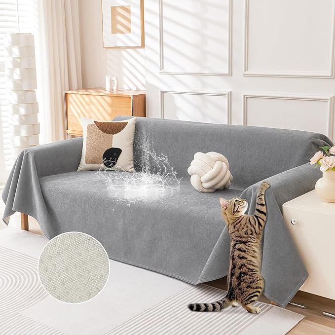 Deep Dream Waterproof Couch Covers for 3 Cushion Couch, Cat-Scratch Resistant Sofa Cover, Pet Friendly Anti Slip Sofa Slipcovers Furniture Protector Washable Sofa Covers, 91" x 118", Light Grey