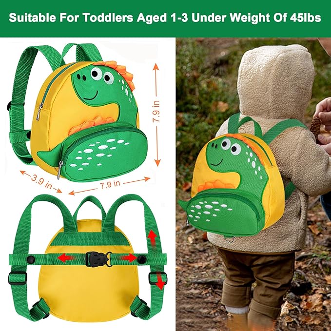 Accmor Toddler Harness Backpack with Leash, Cute Kid Dinosaur Backpacks with Anti Lost Wrist Link, 4 in 1 Mini Child Harness Leash Walking Wristband Rope Baby Protection Belt for Boys Girls (Yellow)