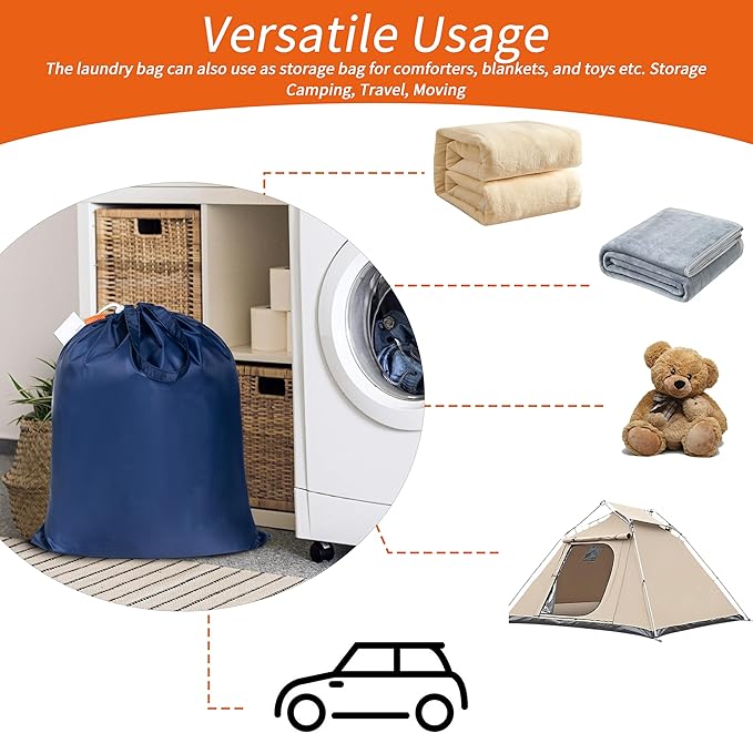 Polecasa Small Heavy Duty Laundry Bag with 130gsm Tear Resistant Fabric and Handles, Easy to Carry Durable Dirty Clothes Drawstring Bag, Perfect for College Dorm, Travel, 21”x24”,Navy